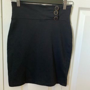 H&M black tight pencil skirt with 3 gold buttons